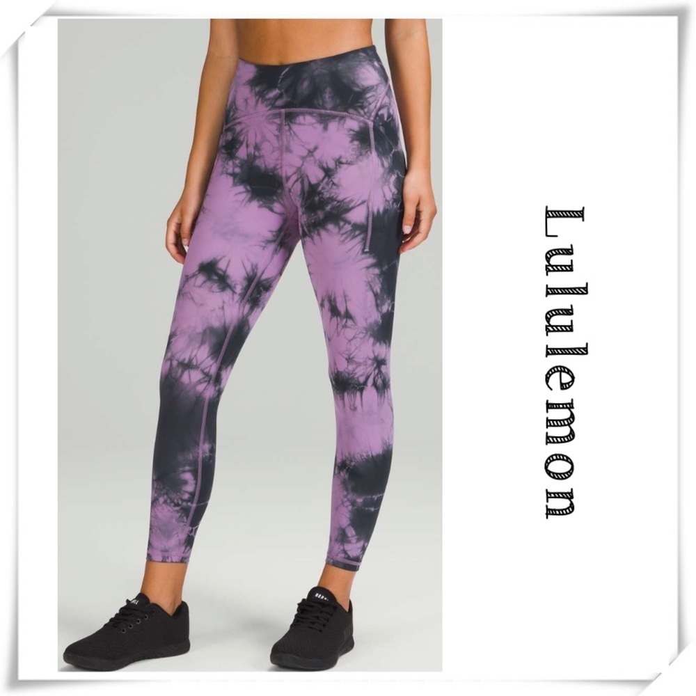 LULULEMON Power Thru High-Rise Tight Over Tie Dye Wisteria Purple Grey Size 4